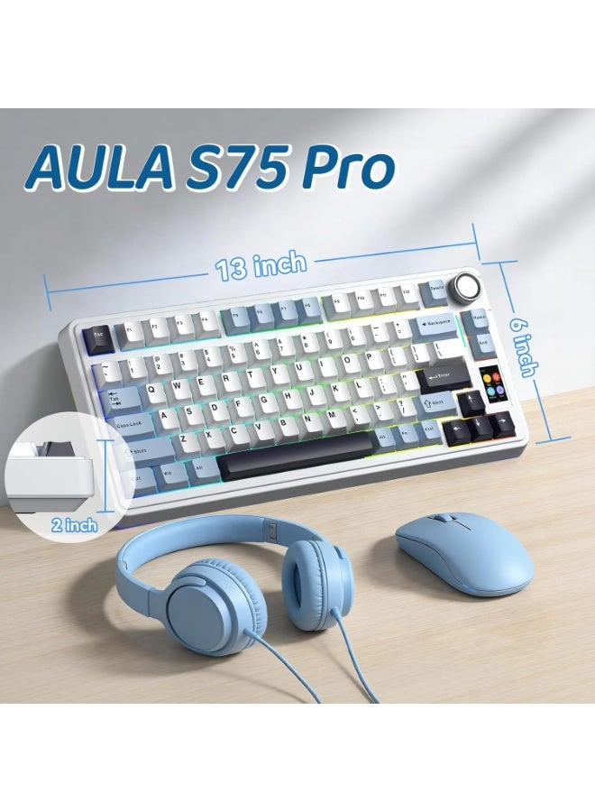 AULA S75 PRO Wireless Gaming Keyboard with Screen&Knob, Tri-Mode Hot Swappable Gaming Keyboard 75%, Astral Switches, RGB Backlit, Side Printed PBT Keycaps, Creamy Sounding Computer Keyboards - Image 5
